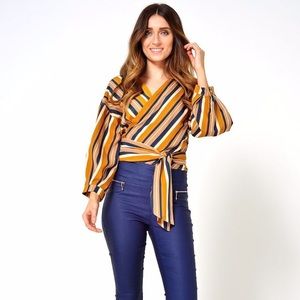 Nasty Gal: Lucy Wang Stripe Wrap Top [Size: Medium]